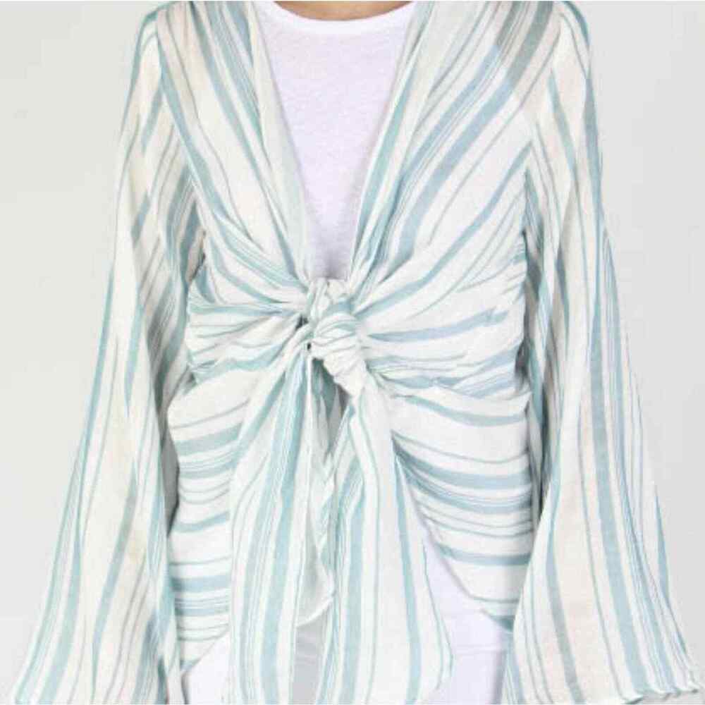 Show Me Your Mumu New Felicity flutter top Blue White Stripe Beachy Coastal Med